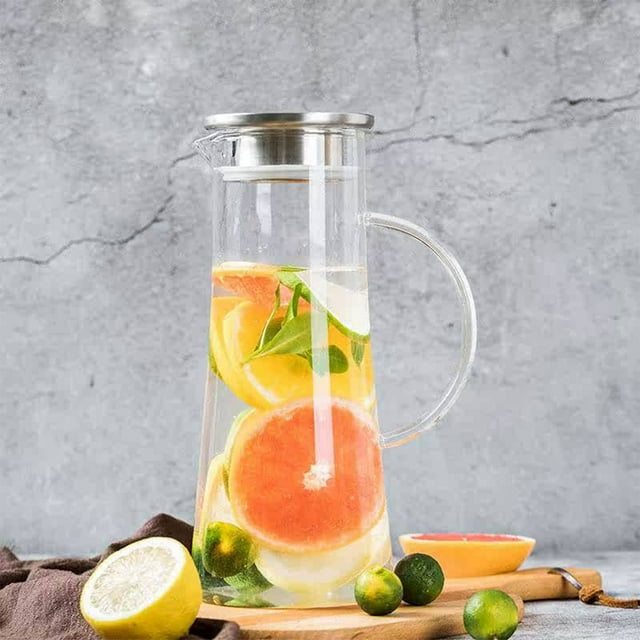 Binmer Thick Glass Pitcher Summer Iced Tea Dispenser Explosion-Proof Beverage Container Lemon Infuser Water Bottle