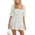 thumbnail image 2 of ZAXARRA Femmes Été Paillettes Sparkle Robe Demi-Manche Col Carré Dos Découpé une Ligne Robe Courte Partie Robe, 2 of 5