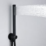 Wall Mount Bathtub Faucet with Hand Shower, 3 Handle Tub Shower Faucet Matte Black