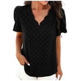 thumbnail image 2 of Miluxas Women's Swiss Dot Casual Summer Tops Clearance Short Sleeve Crewneck Chiffon Blouses Cute Solid Color Loose Shirts Tees Black 8(L), 2 of 8