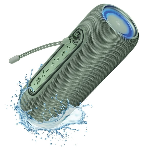 Fisher Portable Bluetooth Speaker with IPX5 Waterproof Speaker, 14W Bluetooth Stereo, 8H Playtime, LED Lights, TWS, BT 5.3, Built-in Mic, Hands Free Calling, Wireless Electronics, Home & Outdoor