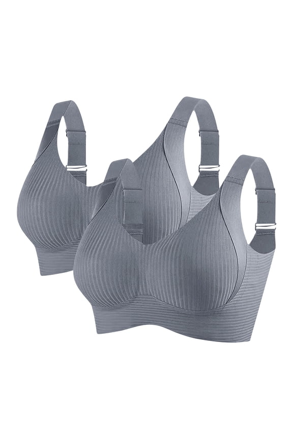 2PC Comfort Womens Sports Bra Plunge Athletic Support Summer Women Bras Adjustable Straps No Underwire Solid Bras