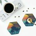 thumbnail image 4 of Honeii Palm Trees print Leather Coaster Set of 4, ideal for safeguarding your furniture from drinks spills and effortless cleanup-Hexagon, 4 of 6