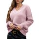 thumbnail image 3 of Suéter de Larga con Cuello en V para Mujer, Suéter Holgado de Punto Grueso de Gran Tamaño. Rosa L, 3 of 8