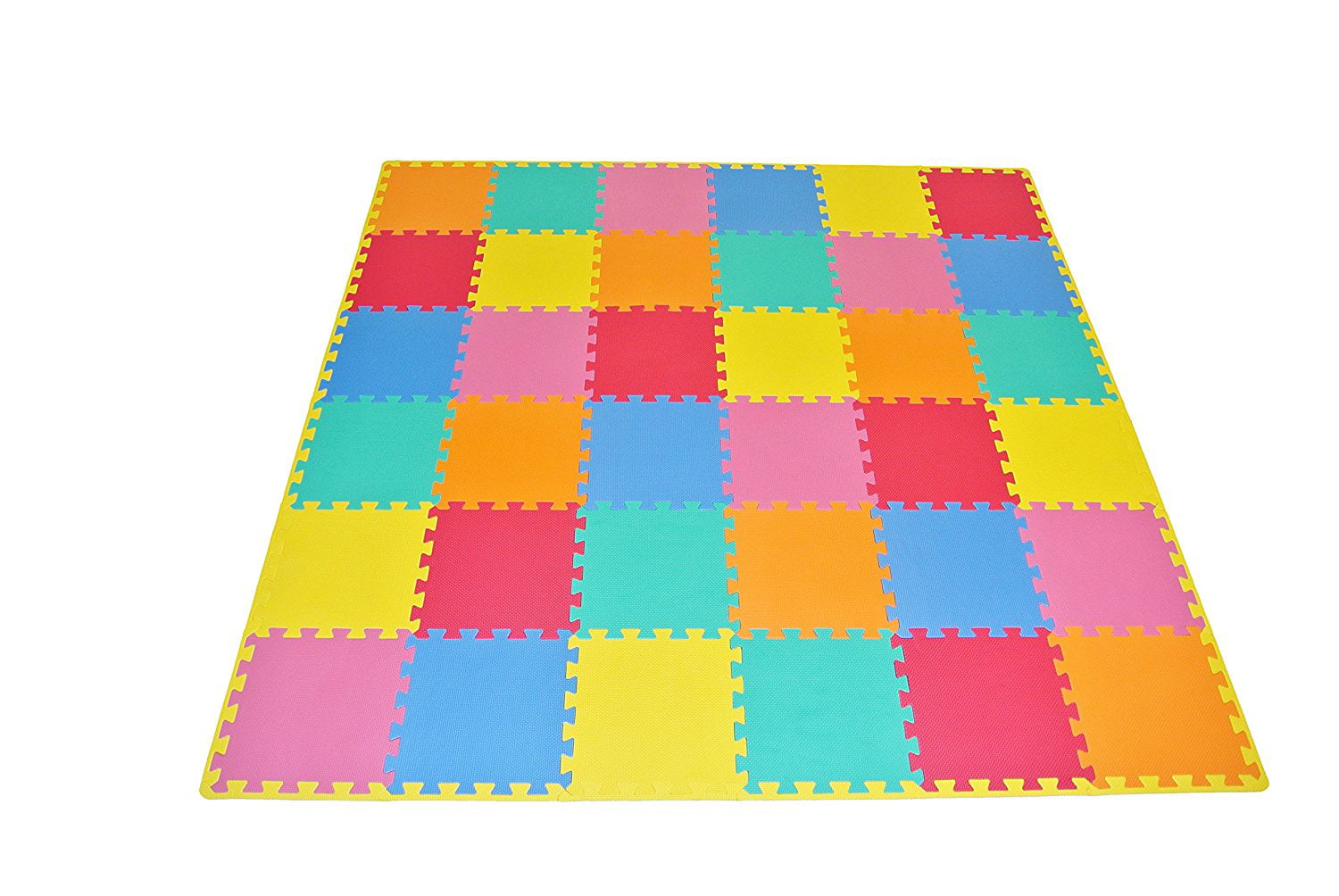 ProSource Kids Foam Puzzle Floor Play Mat with Solid Colors, 36 Tiles