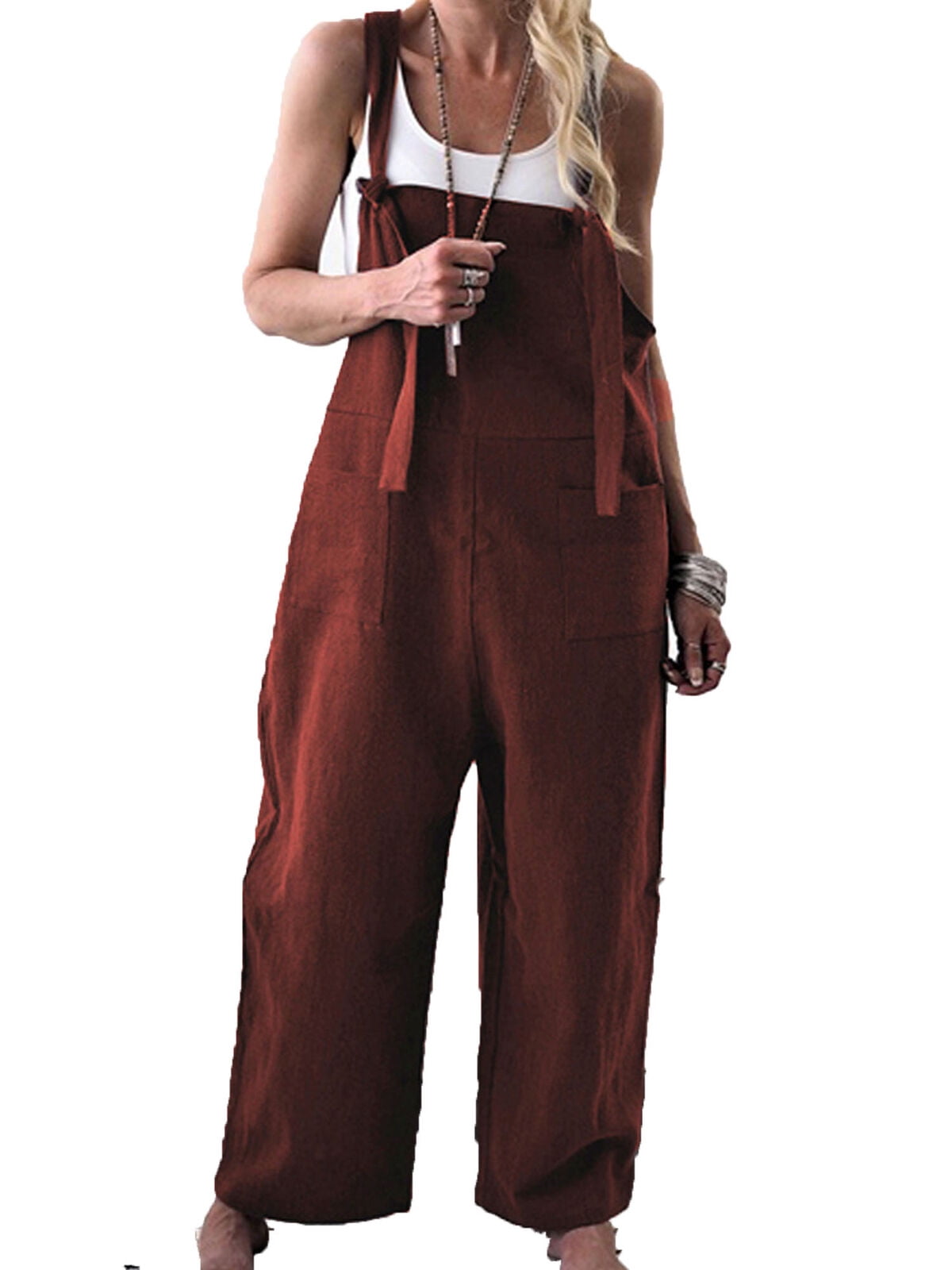 Cathery Cathery Women's Casual Loose Linen Cotton Jumpsuit Dungarees