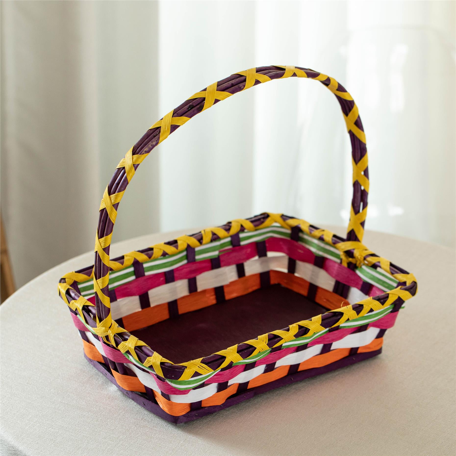 Wickerwise Vibrant Wicker Gift Basket – Versatile Woven Basket with Handle for Easter Candy, Fruit, Snacks, Garden Wedding Decor, Adult Easter Gifts, Party Favors, Kitchen Storage, and Garden Decor