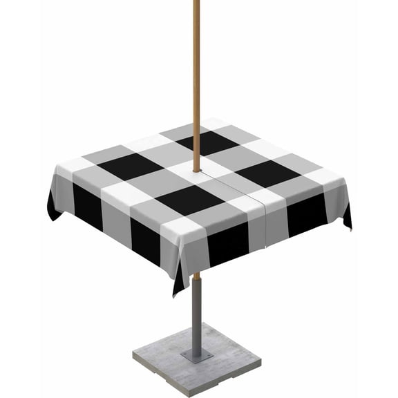 Lsrtoss Outdoor Tablecloth with Umbrella Hole & Zipper, Black White Plaid Square Tablecloth 54x54 Inch, Spring Farmhouse Buffalo Checkered Patio Table Cover Waterproof Table Cloth for Picnic/Party