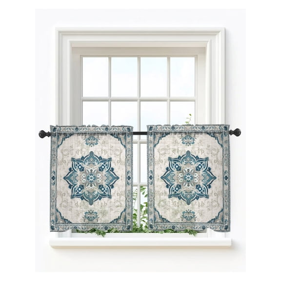 Boho Southwest Tier Curtains 24 Inch Length,Sheer Curtains for Bedroom Living Room Country Tribe Ethnic Traditional Pattterned Short Kitchen Curtains Drapes for Small Half Window 27.5"x24" 2 Panels