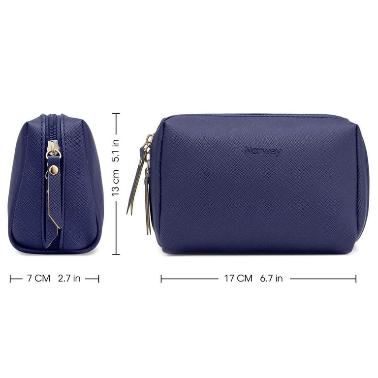 MAANGE Small Makeup Bag For Purse, Travel Cosmetic Bag Makeup Pouch PU  Leather Portable Versatile Zipper Pouch For Women (Blue)