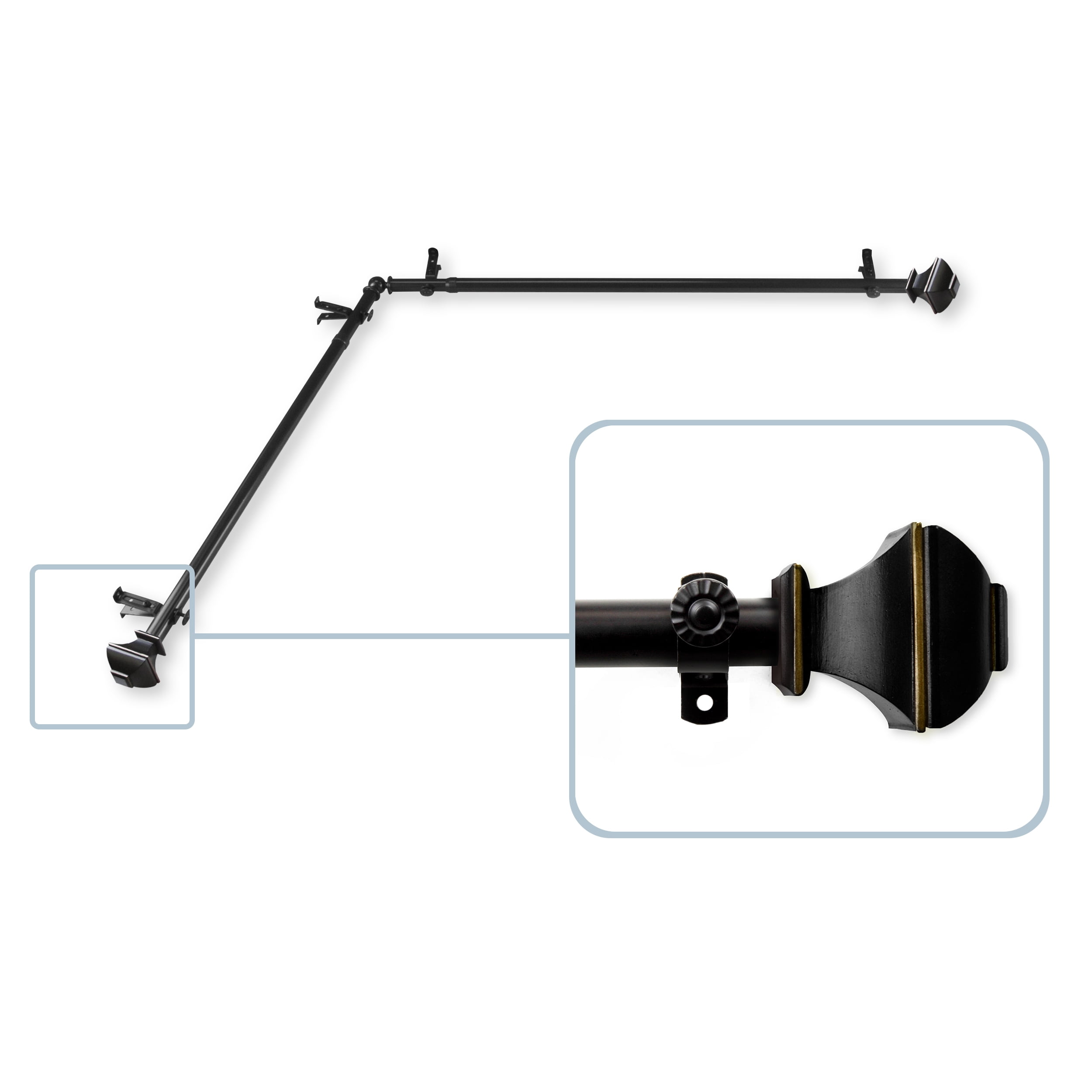 Vicky Corner Window Curtain Rod 13/16 inch dia. 66-120" - Black