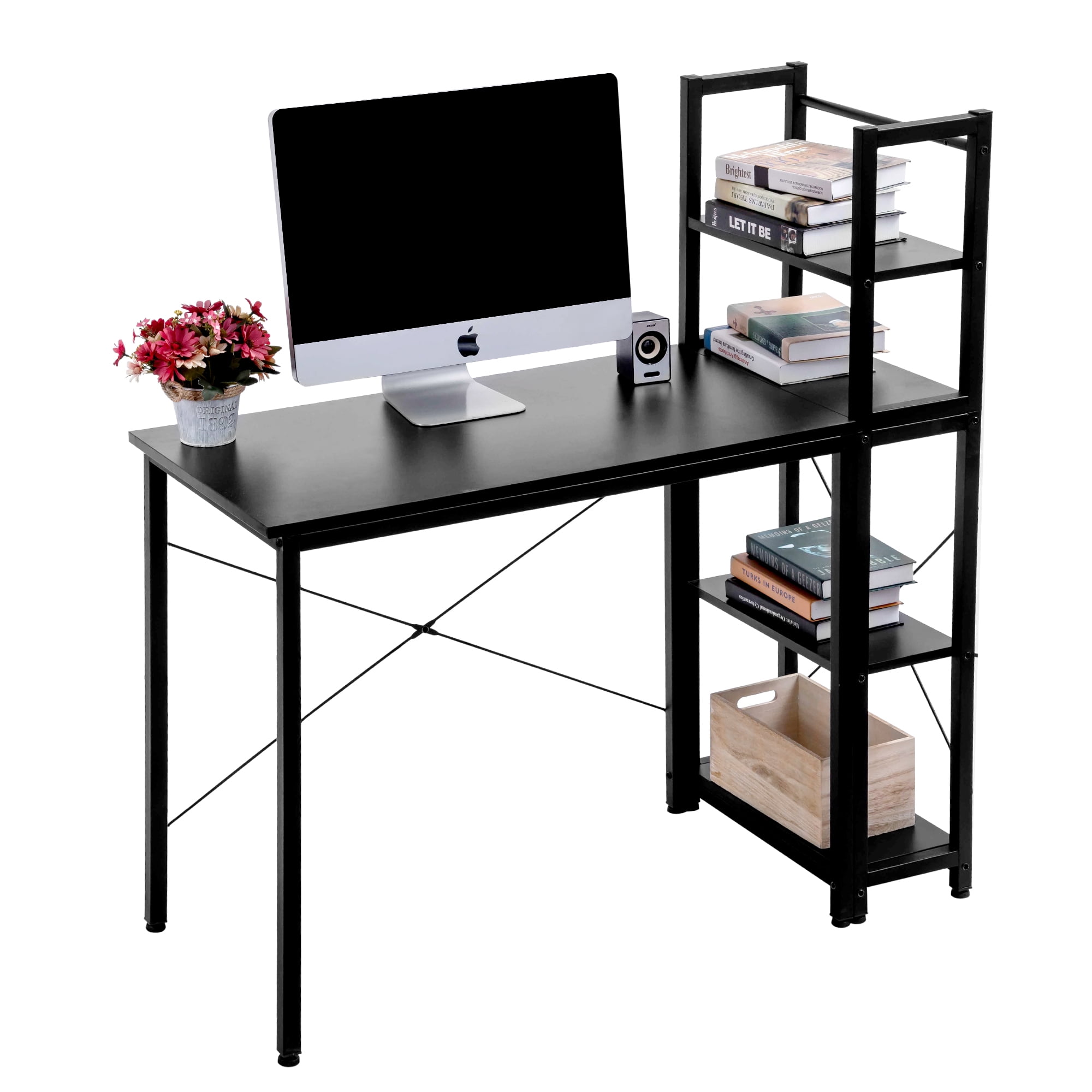 Musetech Computer Desk Modern Style Writing Study Table With 4 Tier Bookshelves Home Office Compact Gaming Multipurpose Pc Workstation