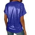 thumbnail image 4 of MaFYtyTPR Women's Sequin Short Sleeve Shirts Sparkly Casual Solid Color Spliced V-Neck Button Loose T-shirts Tops Blue XXL, 4 of 4