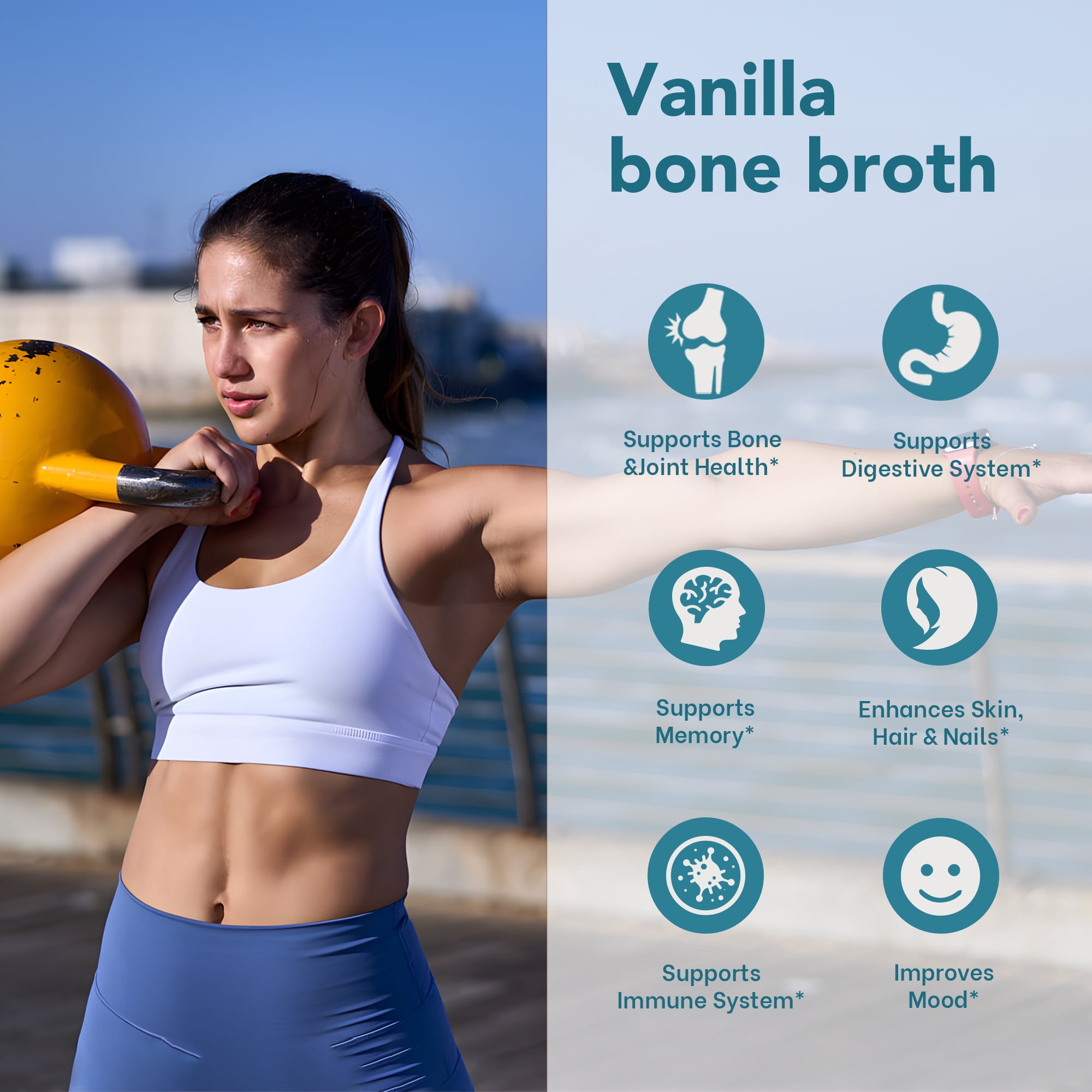 Zammex Bone Broth Protein Powder Vanilla 1 lb, Grass Fed Beef Bone Broth Powder With Collagen Peptides Type I & III, Keto Protein Powder, 41 Servings
