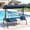 Blue, variant on Arlopu 3 Seat Patio Swing Chair with Adjustable Canopy, 2-in-1 Convertible Swing Bed, Heavy Duty Swings with Thickened Cushions, Pillows & Cup Holders for Backyard, Porch, Garden,Red