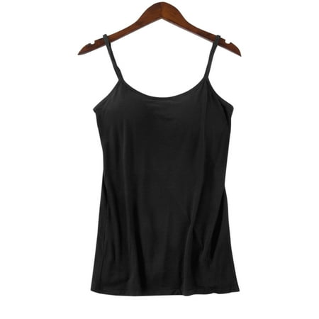 ASDYO Women s Stretch Cotton Cami with Built-in Shelf Bra Tank Stretch Camisole Black S