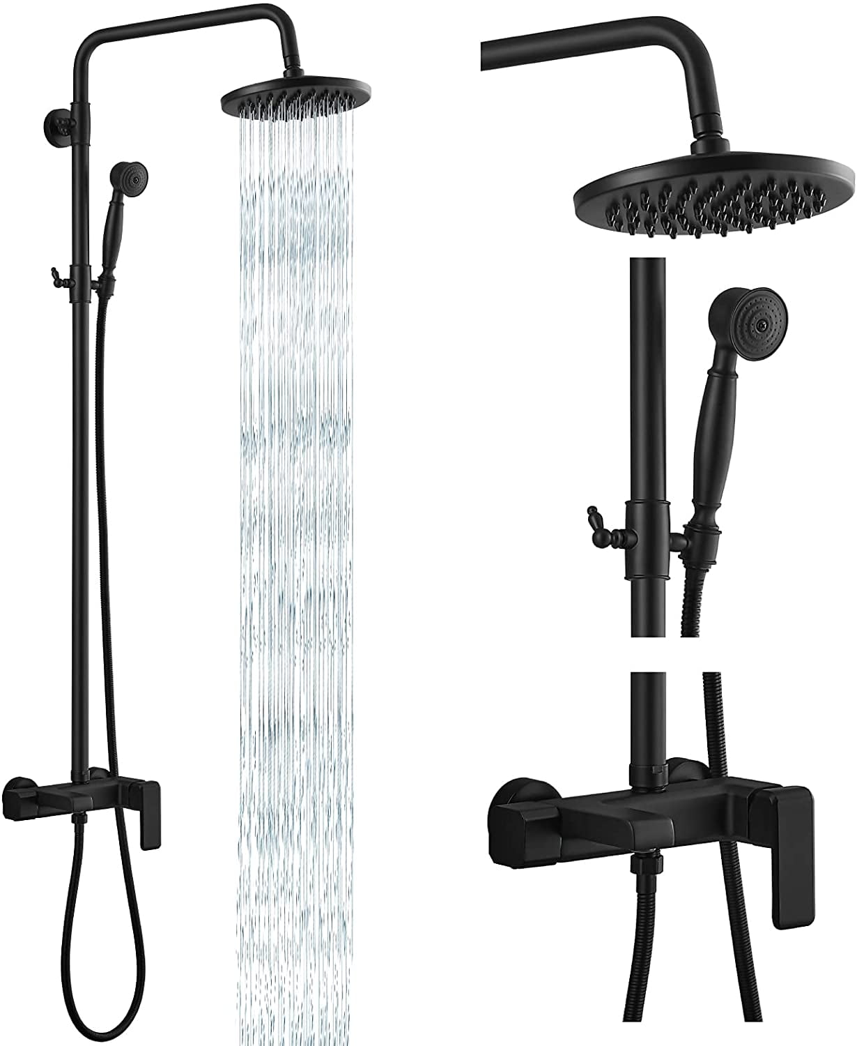 gotonovo Matte Black Exposed Shower Faucet Fixture Set 8 Rain Shower