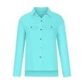thumbnail image 4 of Qwertyu Button down Shirts for Women Lapel Long Sleeve Cotton Linen Tops Causal Lightweight Summer Spring Blouse Tees with Pocket Cyan S, 4 of 5