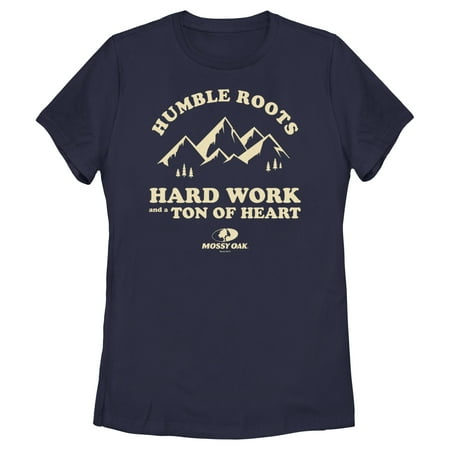 Women s Mossy Oak Humble Roots Hard Work and a Ton of Heart Graphic Tee Navy Blue X Large