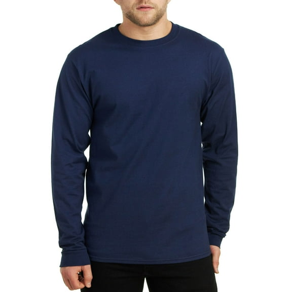 Hanes Long Sleeve Beefy T-Shirt Big Sizes, Navy, 2XLarge