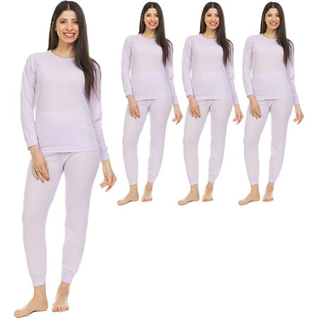 

SOCKS NBULK 3 Pack of 2pc Thermal Sets for Women Base Layer Long Johns Underwear Top & Bottom Cotton Solid Colors (Small Purple)