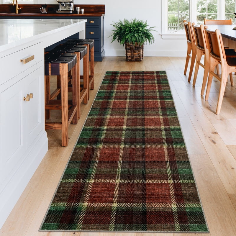 2'x6' Modern Washable Runner Rug Tartan Ultra Soft Rug for Bedroom Farmhouse Non Slip Throw Rugs for Hallways Kitchen Laundry Bathroom