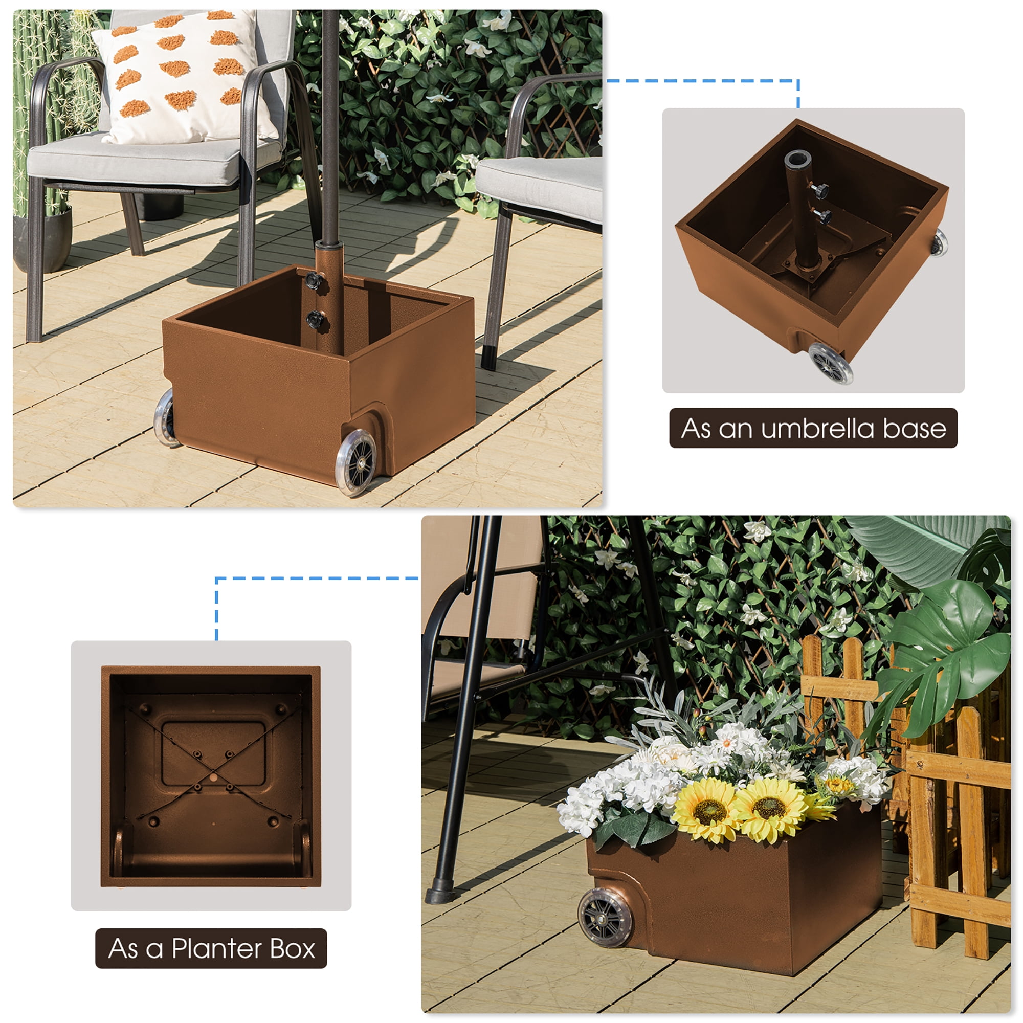 Gymax 170lbs Patio Umbrella Base Stand Wheels Planter Outdoor Heavy Duty Garden Black