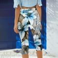 thumbnail image 4 of Kvture Capri Leggings for Women Yoga Workout Floral Print Pants Tummy Control Beach Cropped Trousers Lightweight Trousers Blue L, 4 of 6