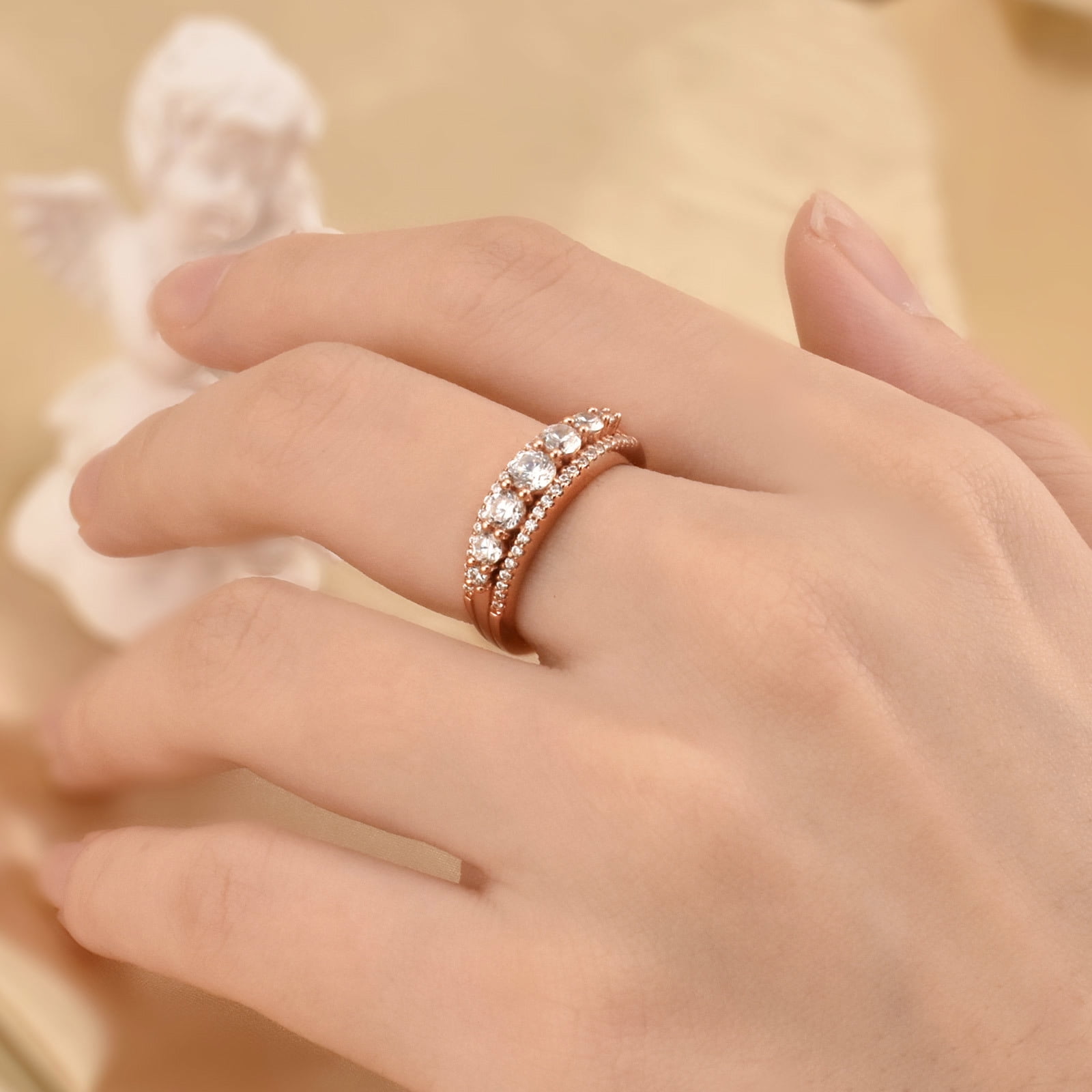 Newshe Jewellery Wedding Bands for Women 925 Sterling Silver Eternity Ring Round 18K Rose Gold Plated CZ Size 6.5