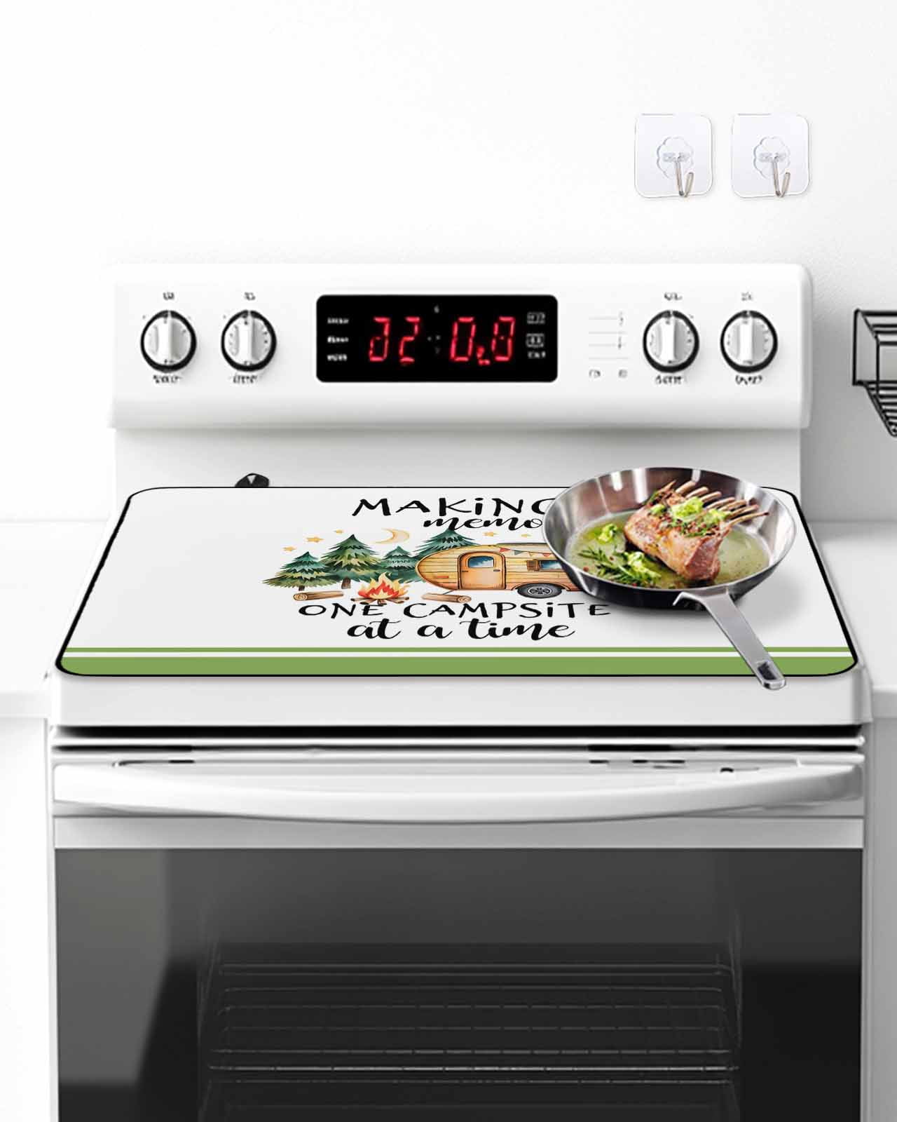 Stove Top Covers for Electric Stove, Camping Glass Stovetop Cover Protector, Fall Summer Nature Forest Car Tree Moon Induction Cooktop Protector Oven Mat for Kitchen Countertop 24"x21"