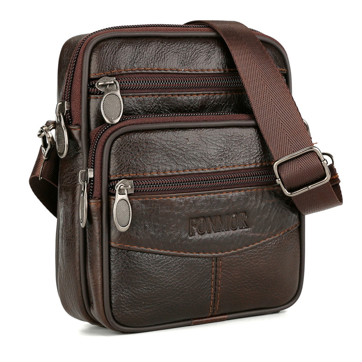 HALLOLURE - Men&#39;s Genuine Leather Handbag Messenger Crossbod Waist Bag Travel Shoulder Bag ...