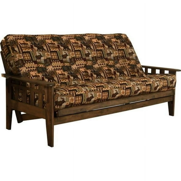 Kodiak Furniture Tucson Rustic Walnut Futon with Multi-Color Fabric Mattress