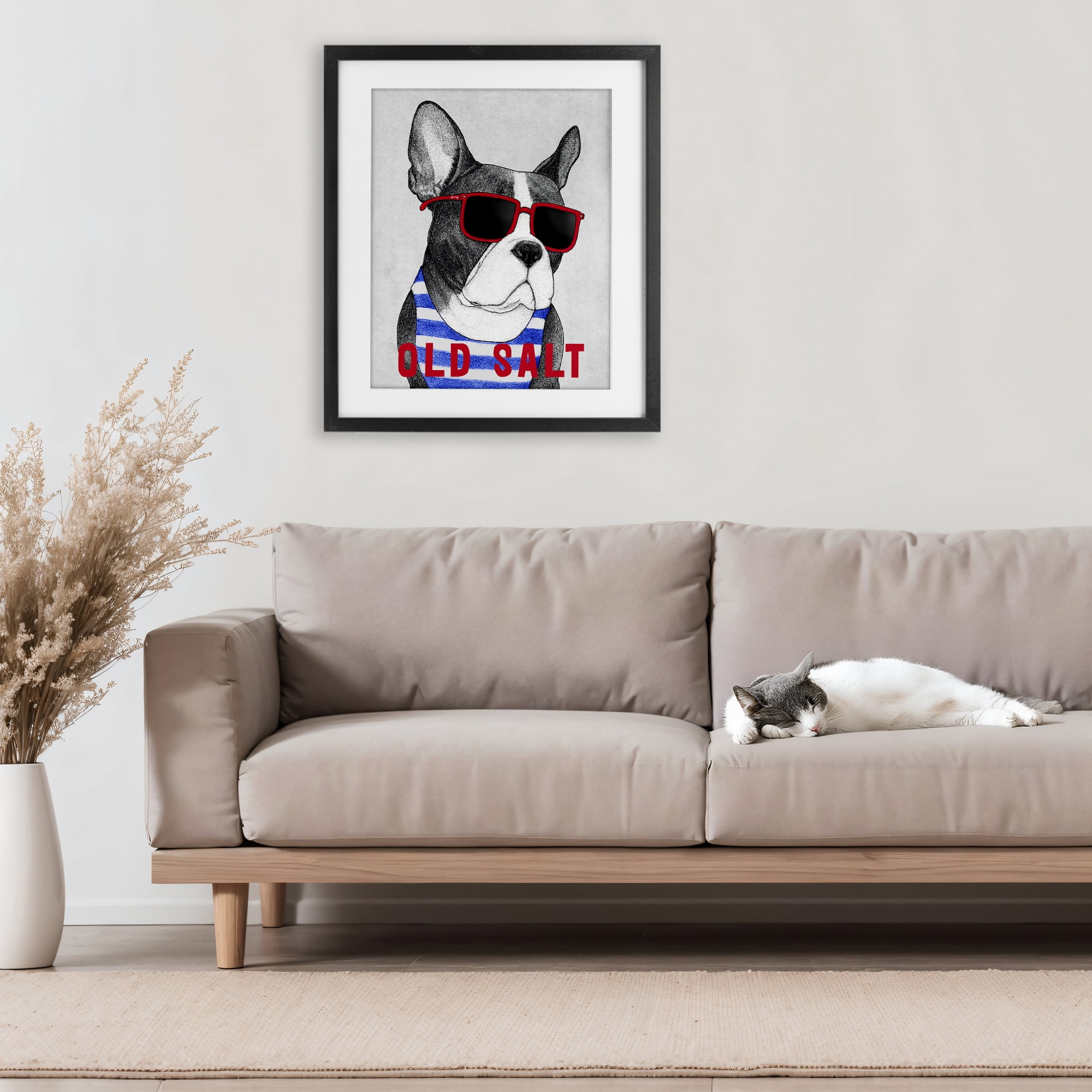 Stupell Industries Old Salt Summer Frenchie Black Framed Print Under Glass, design by Barruff