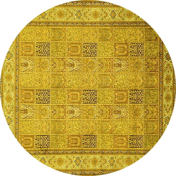 Ahgly Company Machine Washable Indoor Round Persian Yellow Traditional Area Rugs, 7' Round