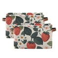 thumbnail image 2 of WOBOGO A Seamless Pattern with Adorable Strawberry Leaves Square Storage Basket with Waterproof Canvas and PE Lining Durable PU Leather Handles 14.2×10.2×8.3in, 2 of 9