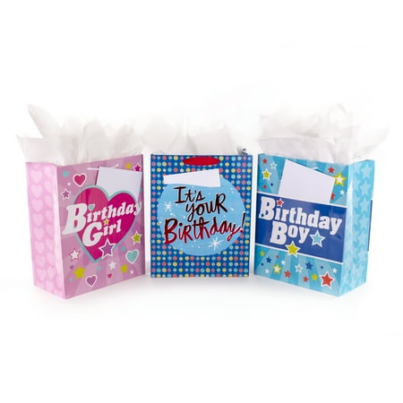 3 Large Packs - Hallmark Large Gift Bag Bundle with Card and Tissue Paper (3 pack, Birthday Boy and Girl)