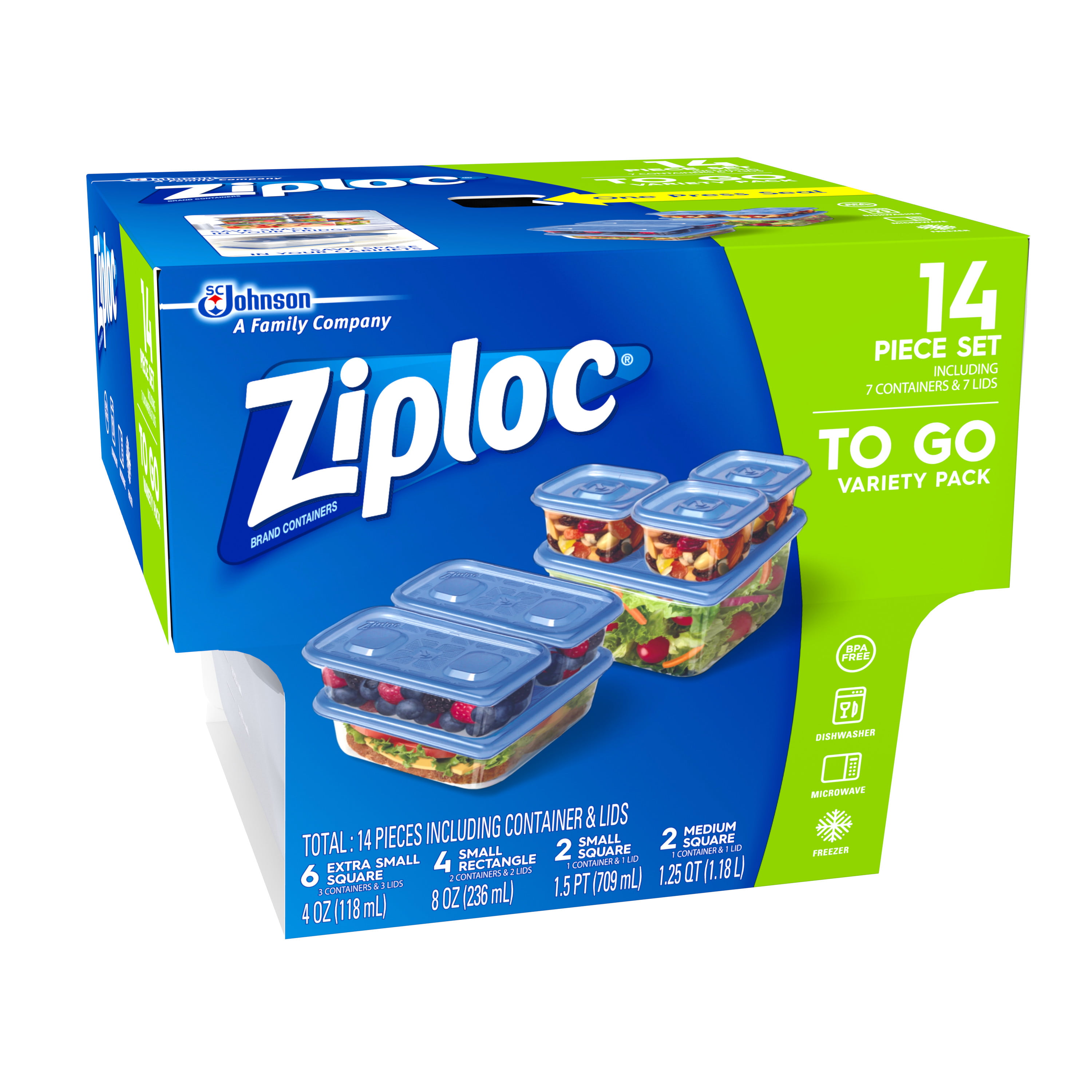 Ziploc Containers & Lids, Square, 1 Pint 4 Ea