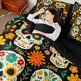 thumbnail image 3 of Homewish Folk Art Sugar Skull Twin Bedding for Women, Retro Boho Daisy Floral Bedding Comforter Set, Black Reversible, 7-Piece, 3 of 7