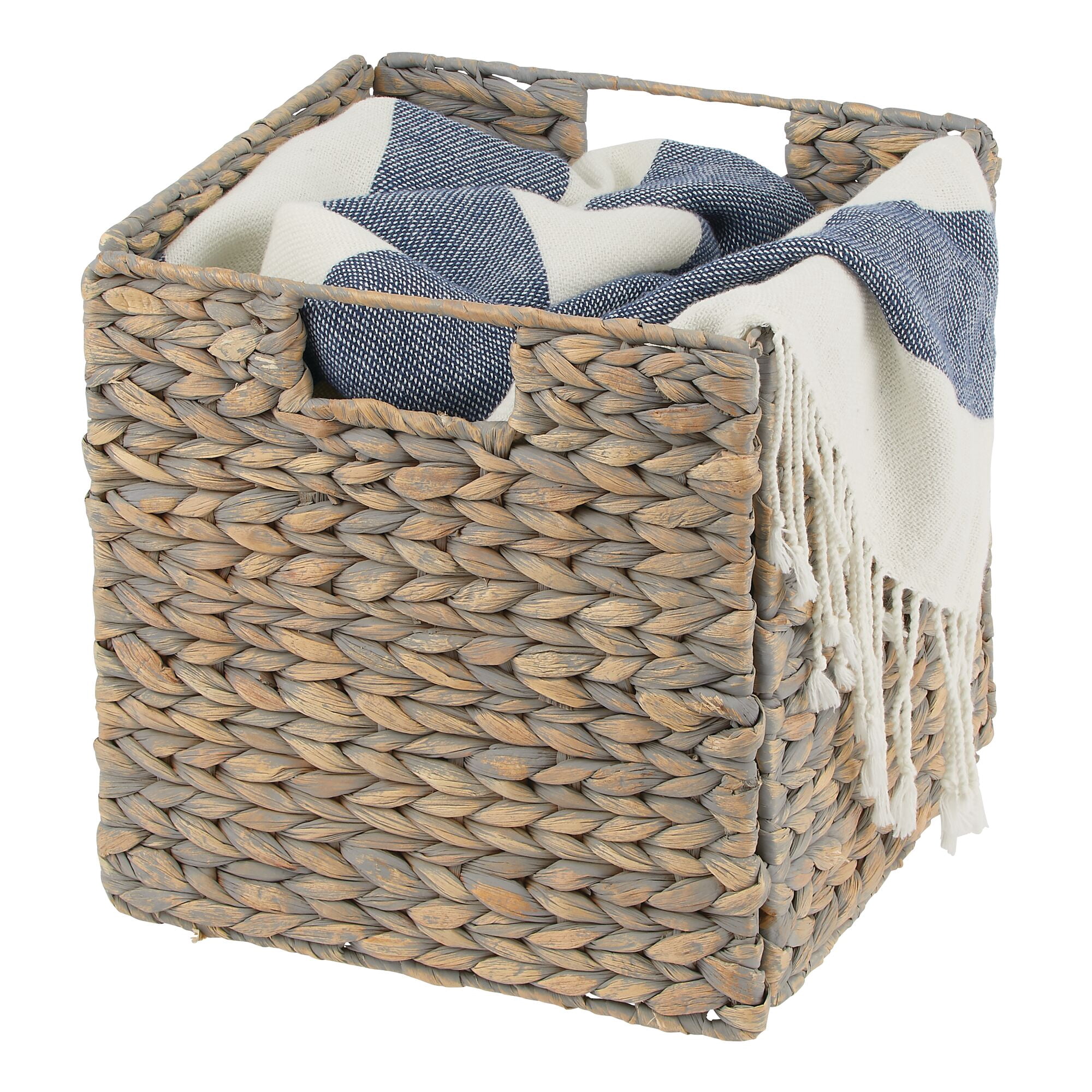 mDesign Hyacinth Woven Cube Bin Basket Organizer, Handles, 6 Pack, Gray Wash