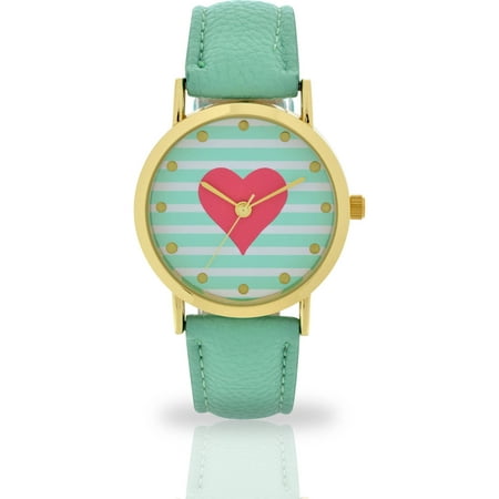 ACCUTIME WATCH CORP - Women's Turquoise Striped/Heart Dial Watch, Faux ...