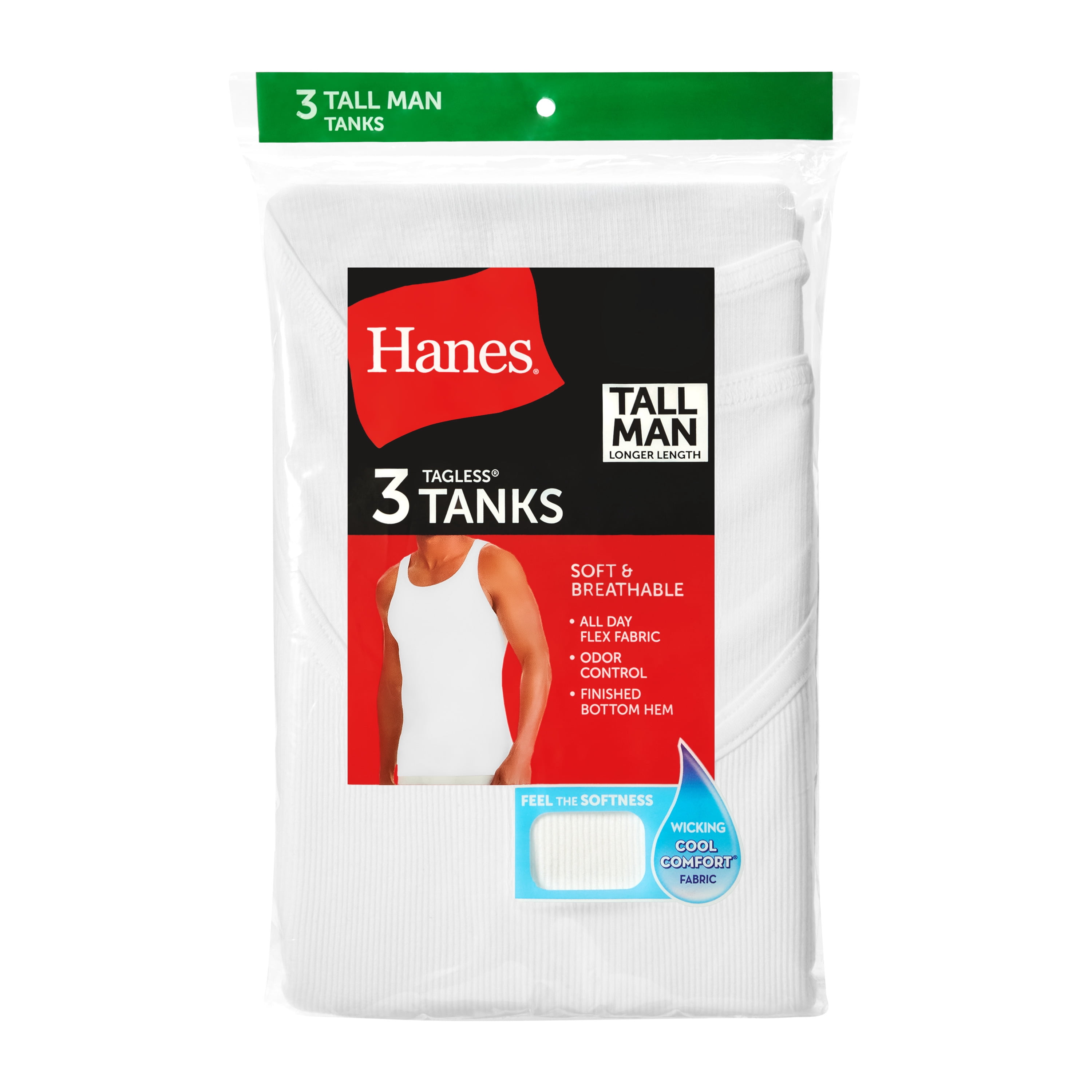 Hanes Tall Man Tank Undershirt Pack with Longer Length, Cotton, 3-Pack (Big & Tall Sizes)
