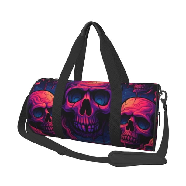 Fotbe Purple-Red Skull Bolsa Deportiva de Lona Plegable con Estampado, Bolsa de Gimnasio con Bolsillo Seco/Húmedo, Bolsa de Viaje Ultraligera de Gran Capacidad