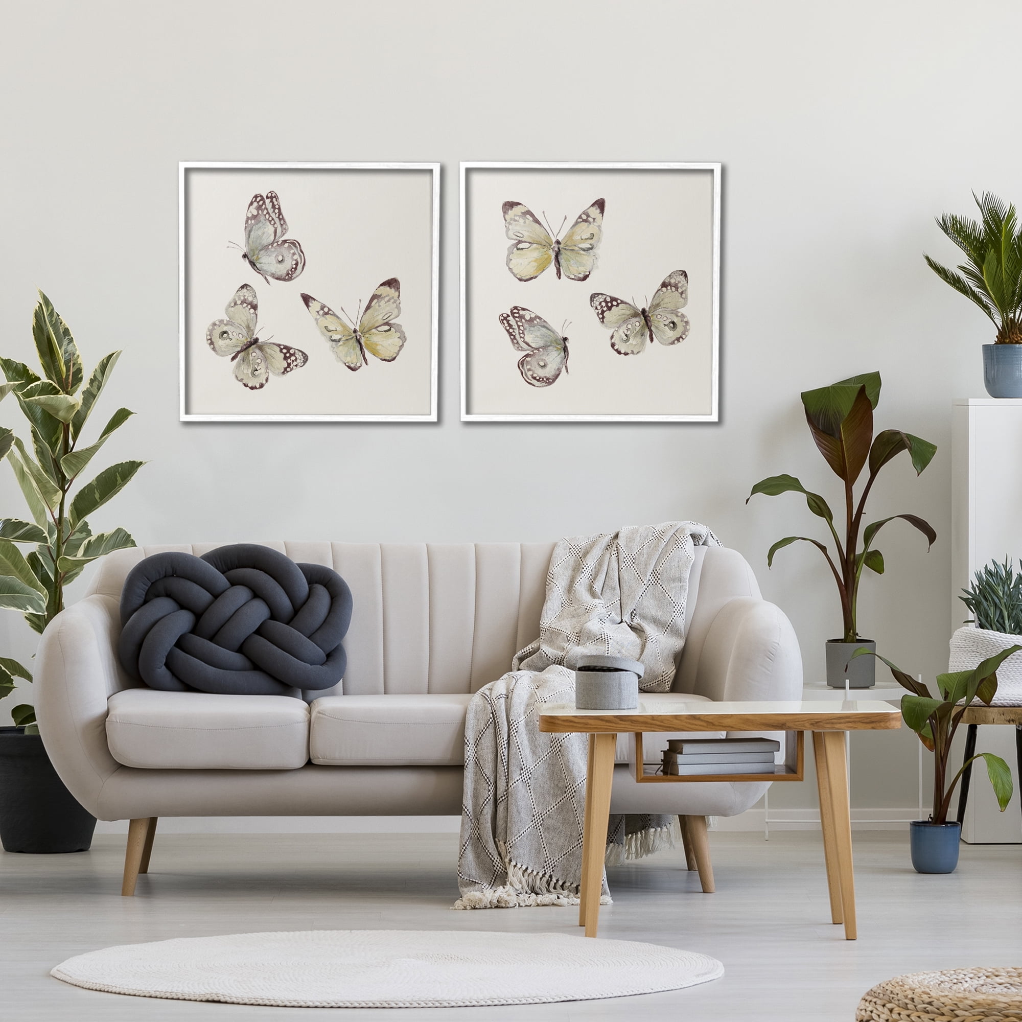 Stupell Industries Flight of Butterflies on Beige 2 Piece White Framed Giclee Art Set, design by Patricia Pinto