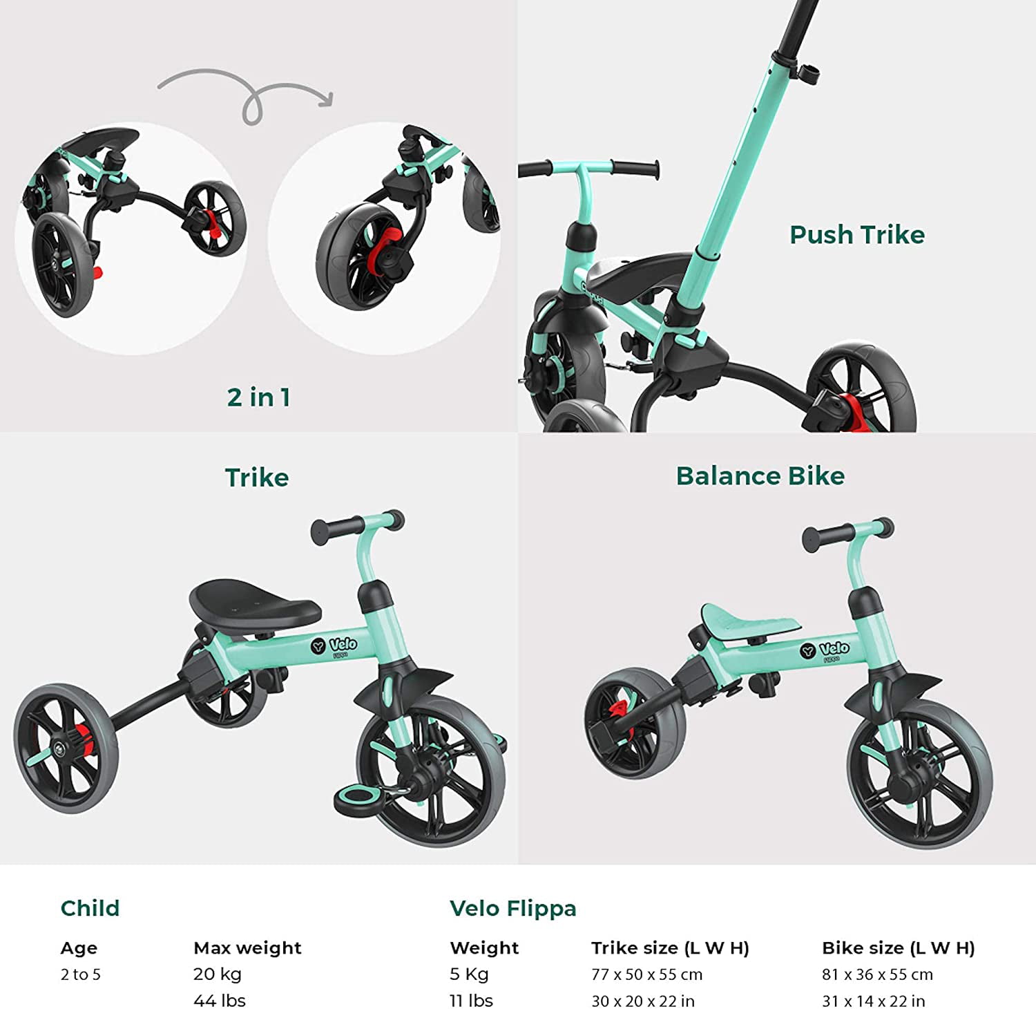 Yvolution Y VELO Flippa 4-in-1 Toddler Trike to Balance BikeAges 2-5 Years for sale online 