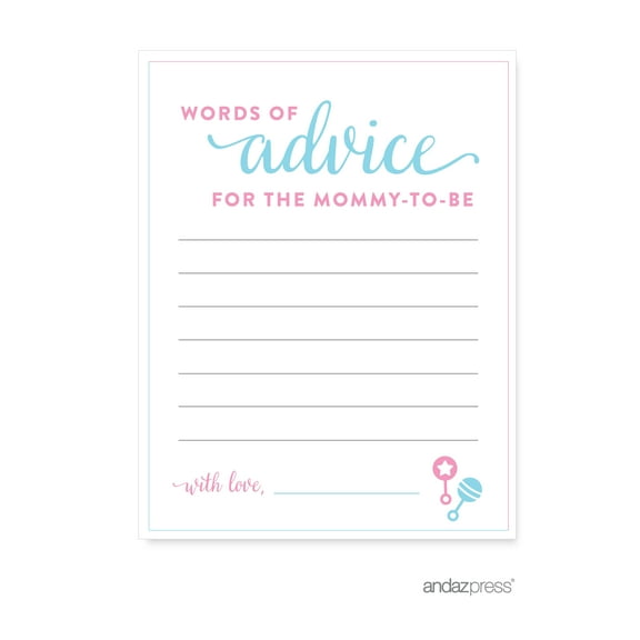 Advice Cards  Team Pink/Blue Gender Reveal Baby Shower Games , 20-Pack