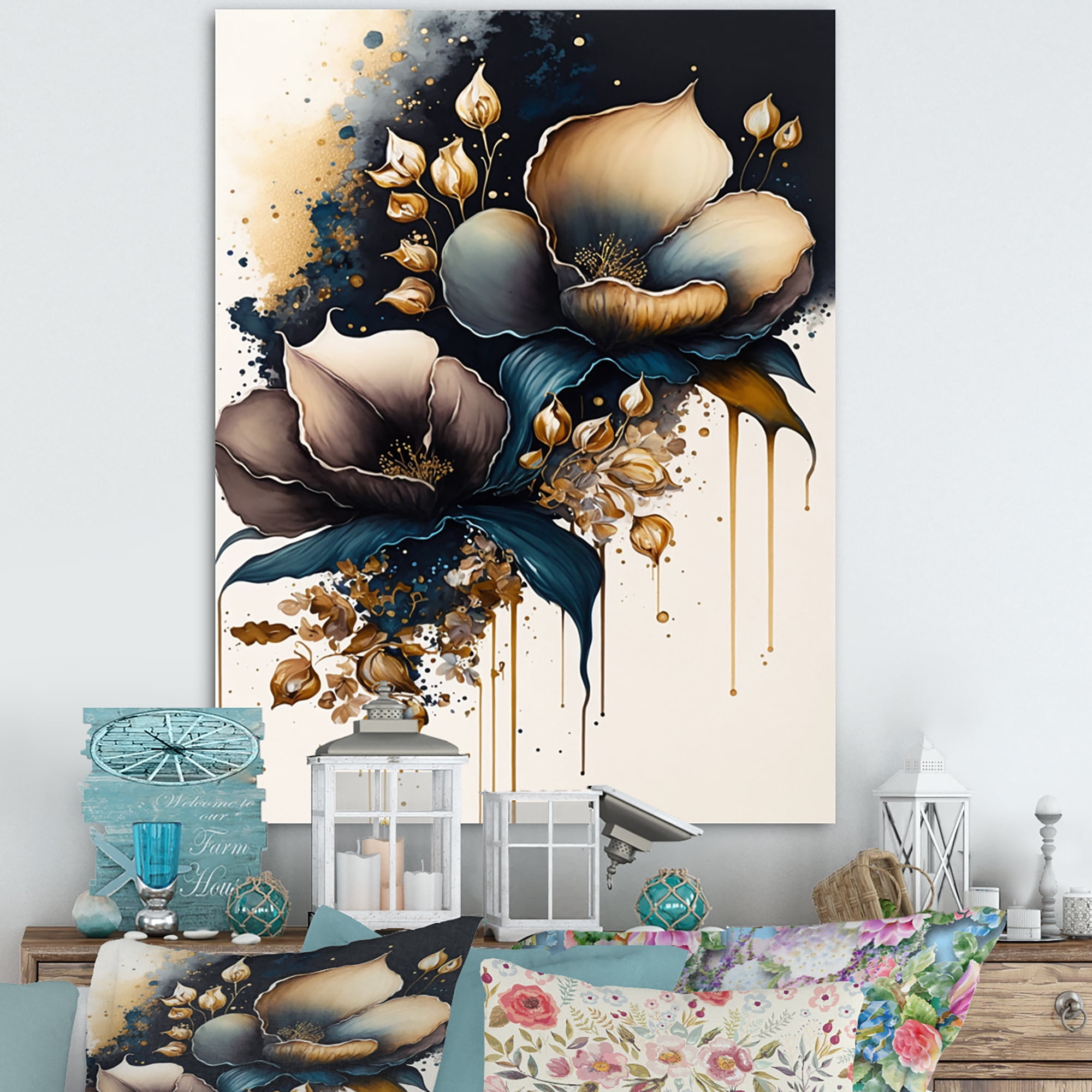 Designart Deep Blue Calla Lily Bouquet III Canvas Wall Art