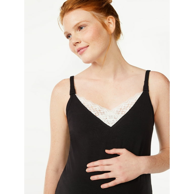 Joyspun Women’s Maternity Lace Trim Nursing Camisole and Shorts Pajama Set,  Sizes S/M to XXL/XXXL