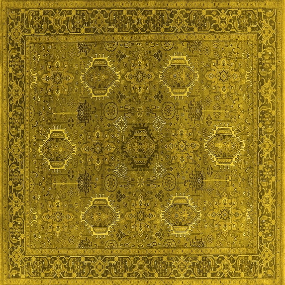 Ahgly Company Indoor Square Oriental Yellow Industrial Area Rugs, 4' Square