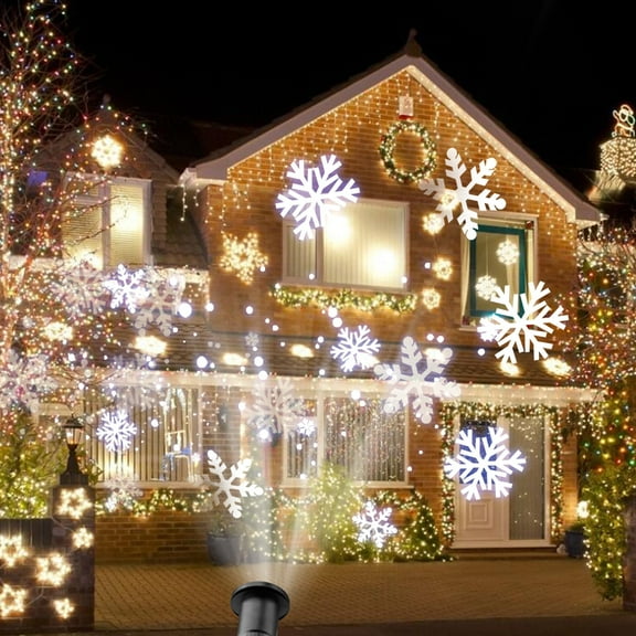 Htwon Snowflake Projector Lights Christmas Decor Outdoor LED Snowfall Landscape Lamp, Black