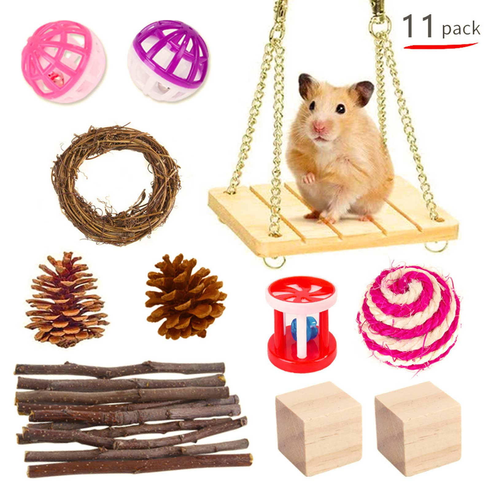 Hamster Chew Toy 9 Pcs Natural Wooden